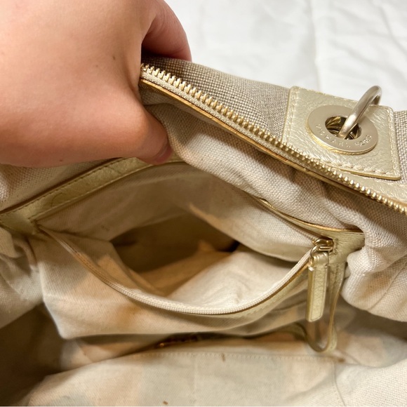 Michael Kors Gold Canvas Leather Tote Bag - Picture 13 of 14